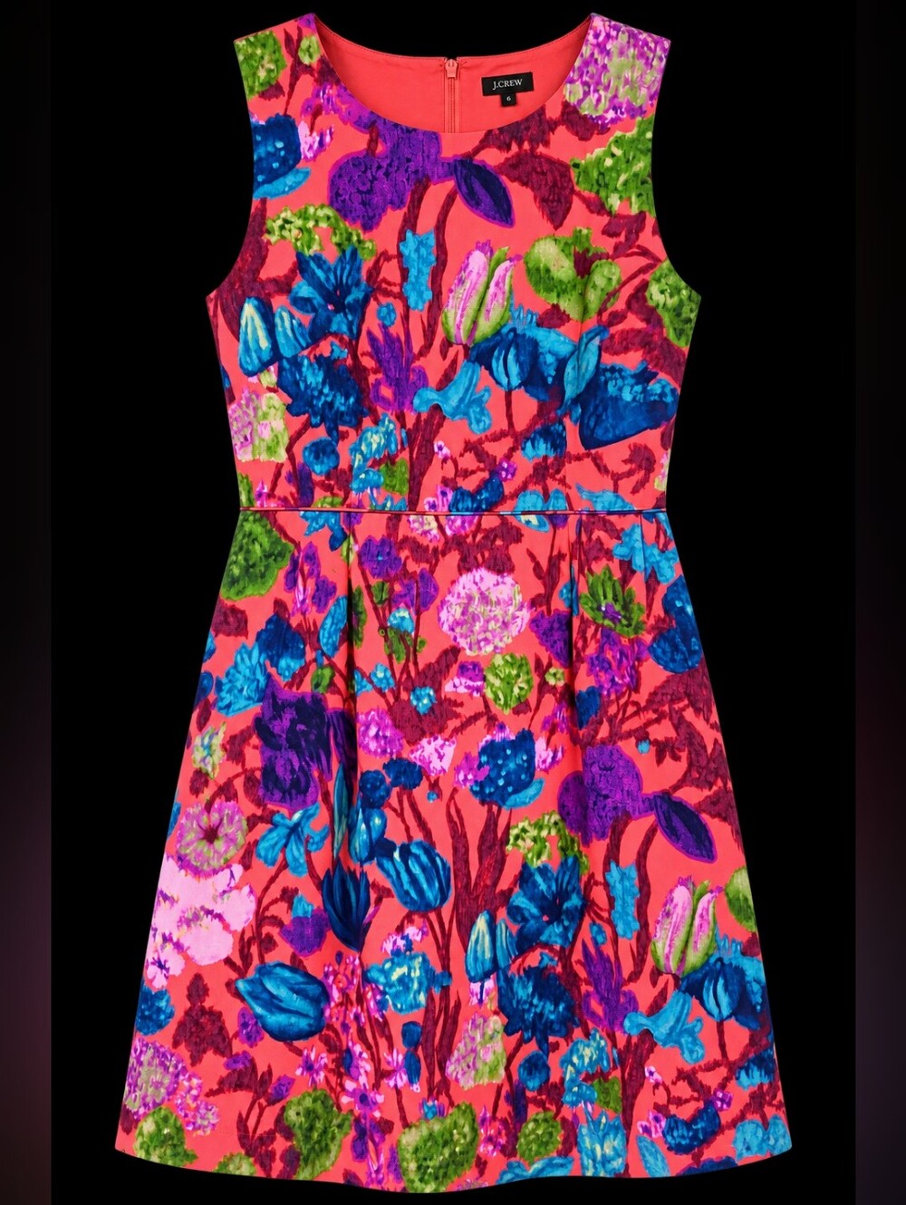J. Crew Bright Coral Floral A-Line Dress